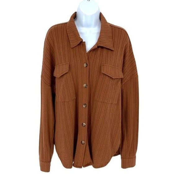 Pink Lilly Womens Knit Herringbone Textured Button Front Blouse Chestnut‎ Medium - Picture 1 of 8